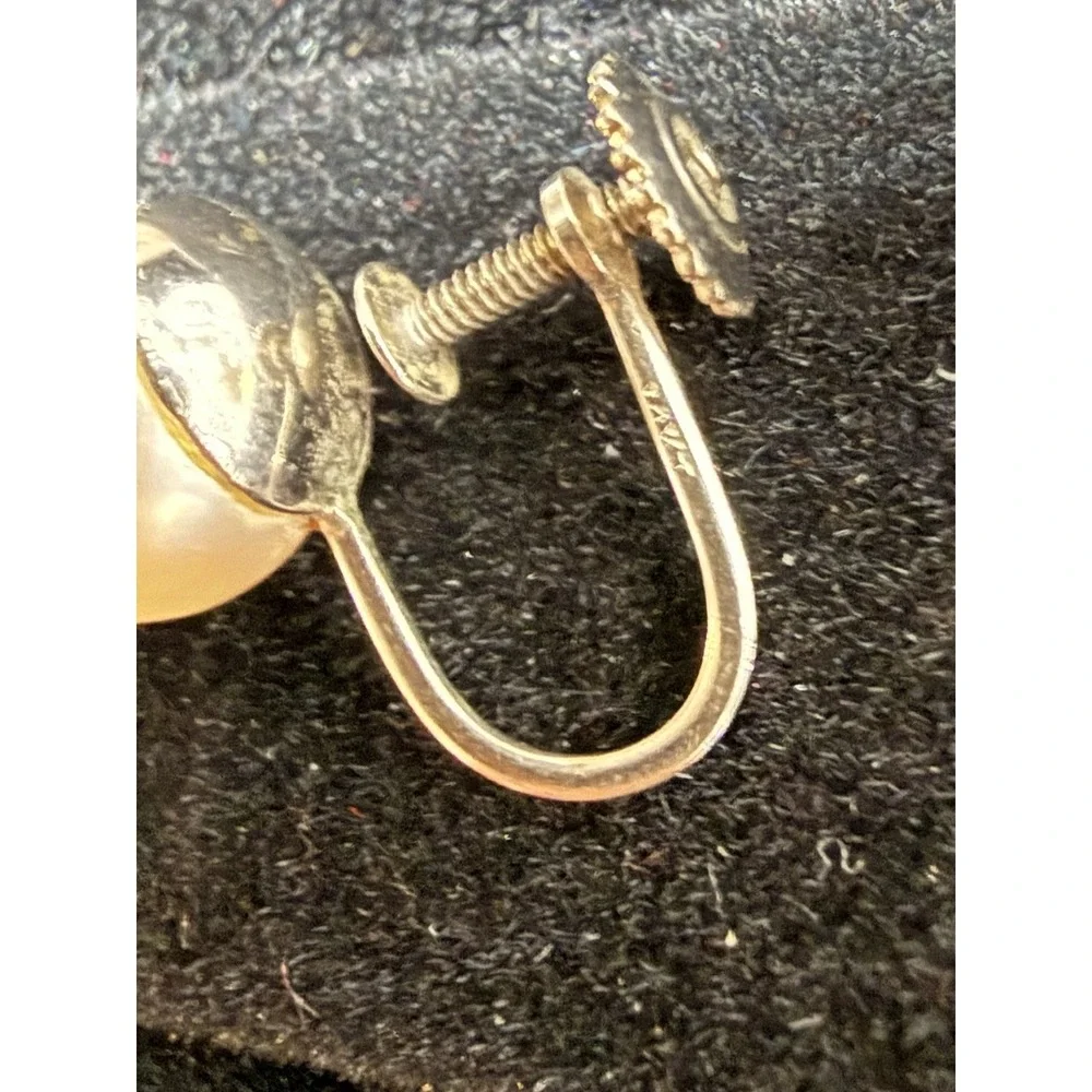 14k Earrings White Gold And Genuine Pearl Screwback Earrings Vintage